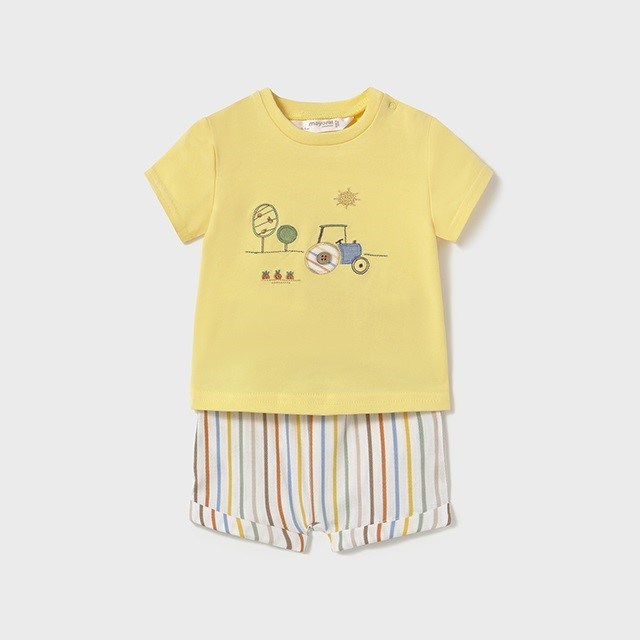 Mayoral Yazlık Erkek Bebek Kısa Kol T-shirt Şort 2'li Set Sarı