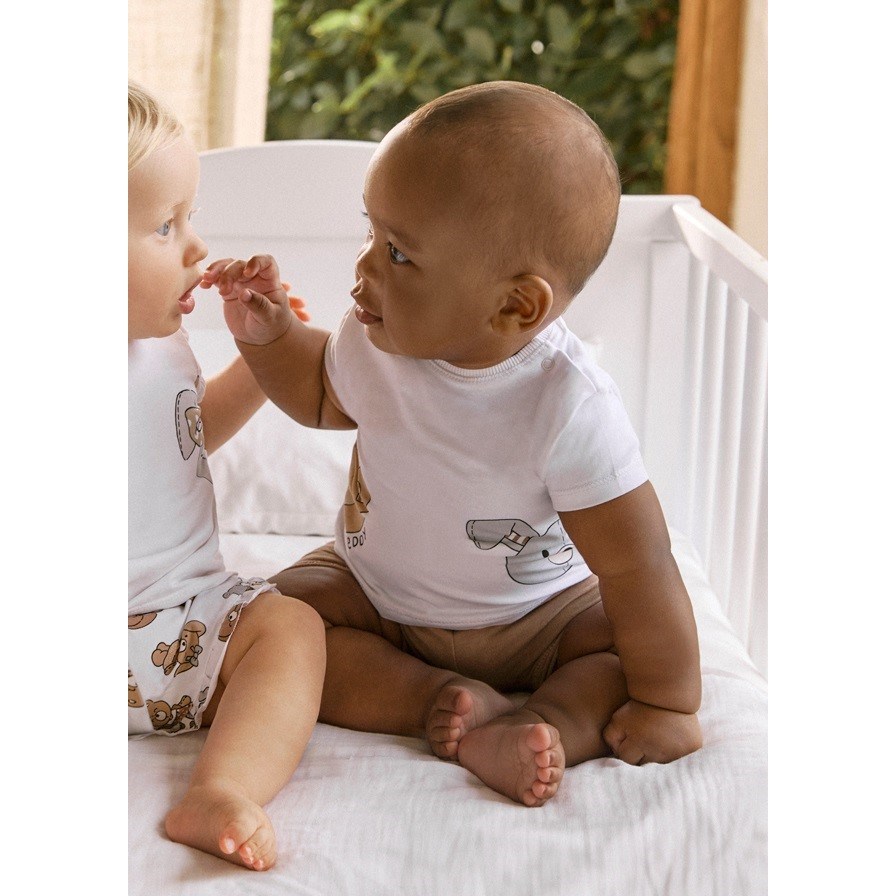 Mayoral Yazlık Erkek Bebek Kısa Kol T-shirt Şort 2'li Set Beyaz