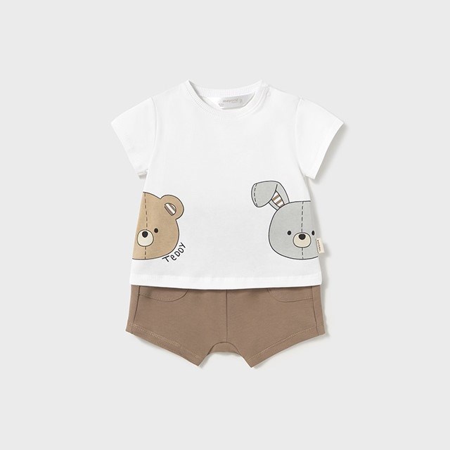 Mayoral Yazlık Erkek Bebek Kısa Kol T-shirt Şort 2'li Set Beyaz
