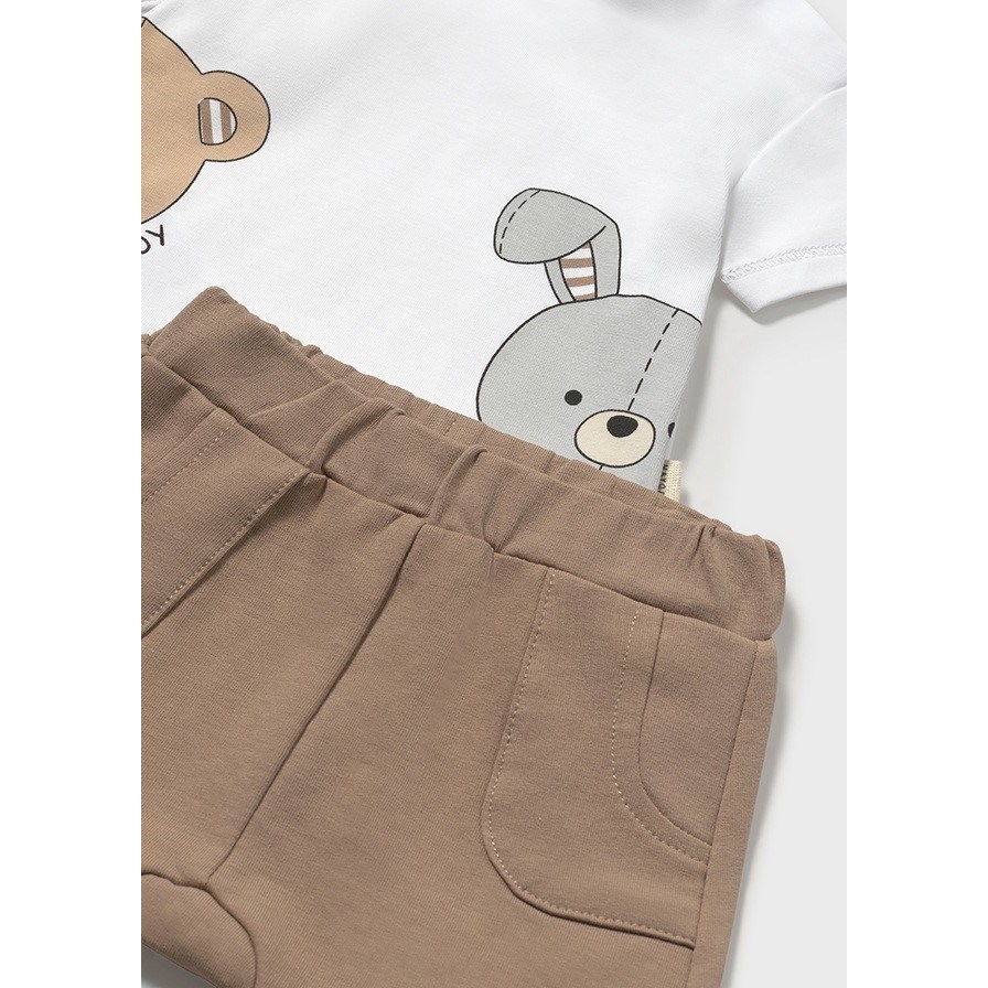 Mayoral Yazlık Erkek Bebek Kısa Kol T-shirt Şort 2'li Set Beyaz
