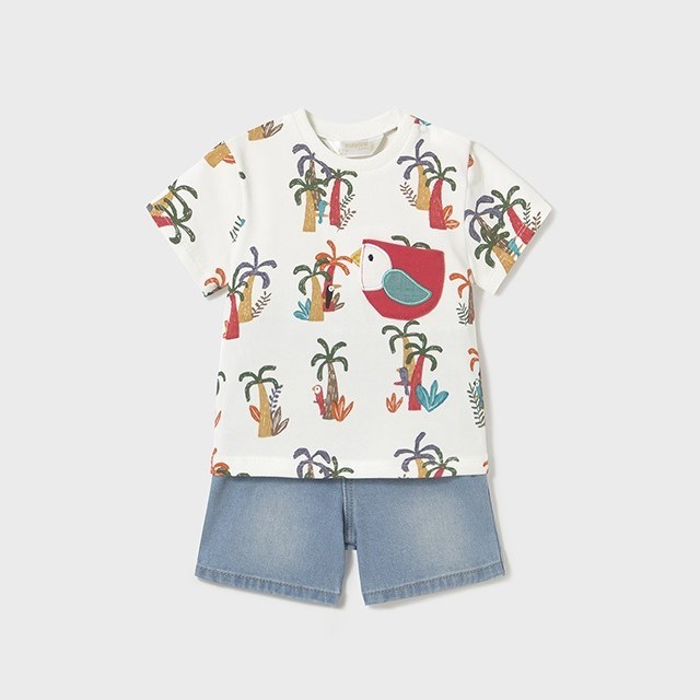 Mayoral Yazlık Erkek Bebek Kısa Kol T-shirt Şort 2'li Set Beyaz