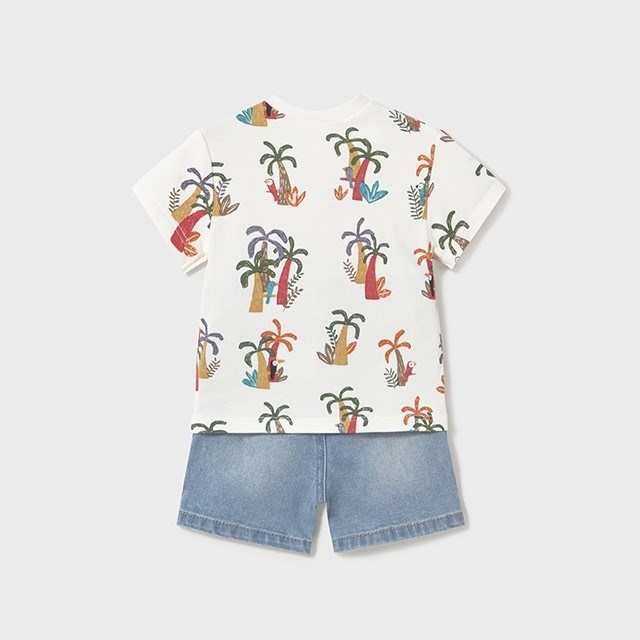 Mayoral Yazlık Erkek Bebek Kısa Kol T-shirt Şort 2'li Set Beyaz