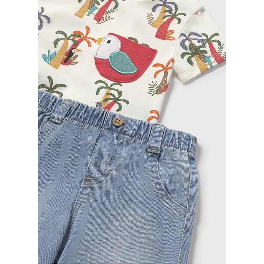 Mayoral Yazlık Erkek Bebek Kısa Kol T-shirt Şort 2'li Set Beyaz