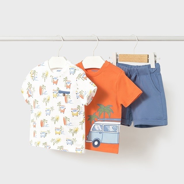 Mayoral Yazlık Erkek Bebek T-shirt Şort 3'lü Set Turuncu