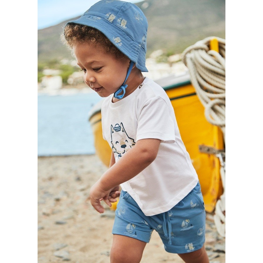 Mayoral Yazlık Erkek Bebek T-shirt Şort Şapka 3'lü Set Mavi