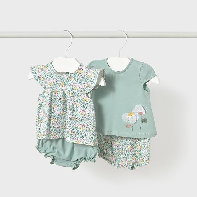 Mayoral Yazlık Kız Bebek Kısa T-shirt Şort 4'lü Set Yeşil