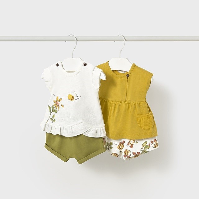 Mayoral Yazlık Kız Bebek Kısa T-shirt Şort 4'lü Set Yeşil