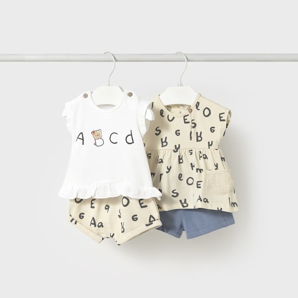 Mayoral Yazlık Kız Bebek Kısa T-shirt Şort 4'lü Set Krem