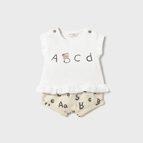 Mayoral Yazlık Kız Bebek Kısa T-shirt Şort 4'lü Set Krem