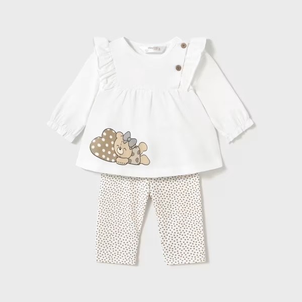 Mayoral Yazlık Kız Bebek Bluz Tayt Pantolon 4'lü Set Beyaz