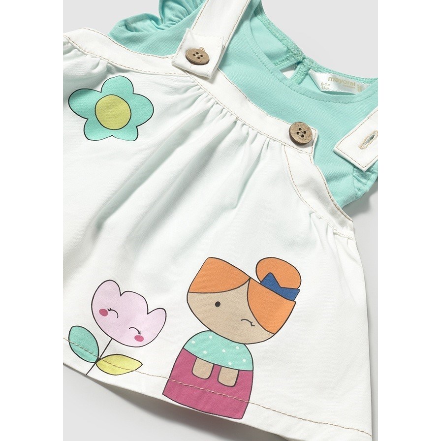 Mayoral Yazlık Kız Bebek Bluz Salopet Elbise Set Beyaz