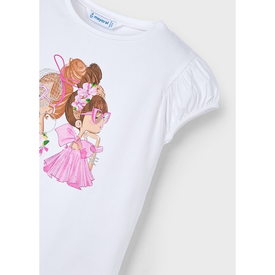Mayoral Yazlık Kız Kısa Kol T-shirt Beyaz
