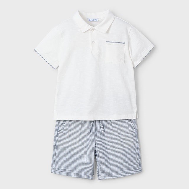 Mayoral Yazlık Erkek Polo T-shirt Kumaş Bermuda Set Mavi