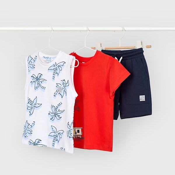 Mayoral Yazlık Erkek T-shirt Şort 3'lü Set Kırmızı