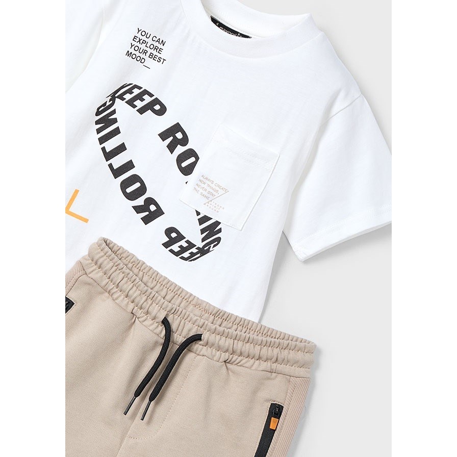 Mayoral Yazlık Erkek T-shirt Şort 2'li Set Beyaz