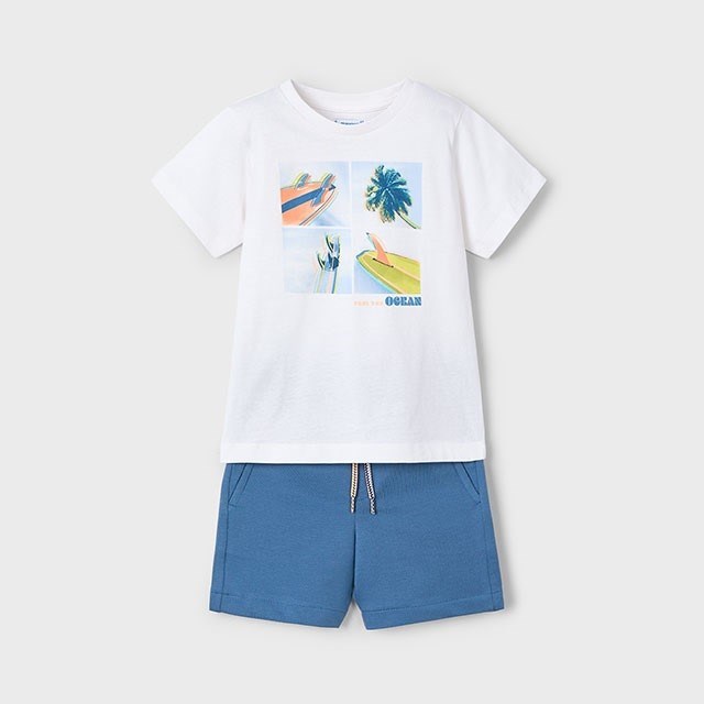 Mayoral Yazlık Erkek T-shirt Şort 2'li Set Beyaz