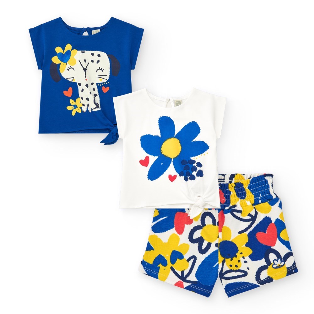 Tuc Tuc Kız T-shirt Şort 3'lü Set  Mavi