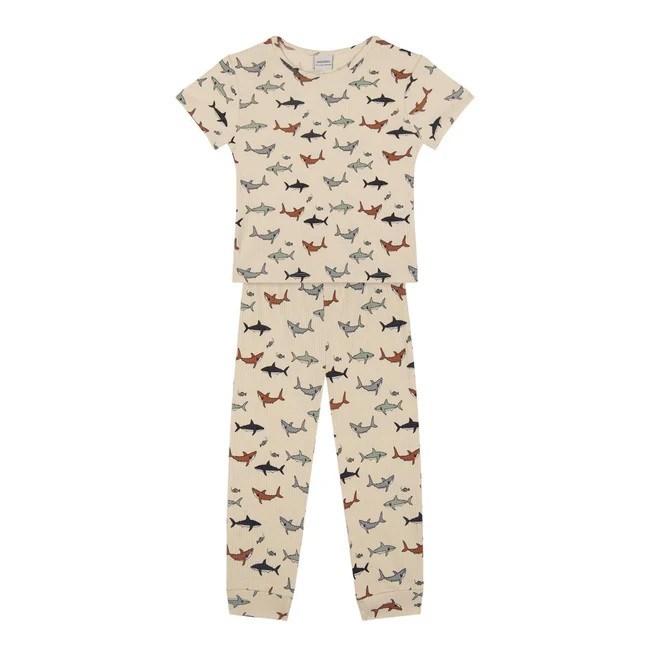 Antebies Erkek  Çocuk Kısa Kollu Organik Pijama Takımı- Köpekbalığı Beyaz