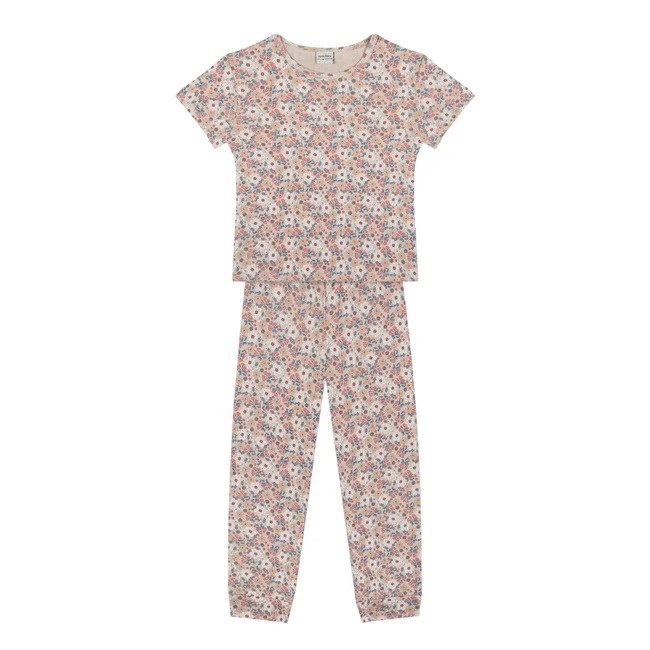 Antebies Kız Çocuk Kısa Kollu Organik Pijama Takımı- Yaz Buketi Beyaz