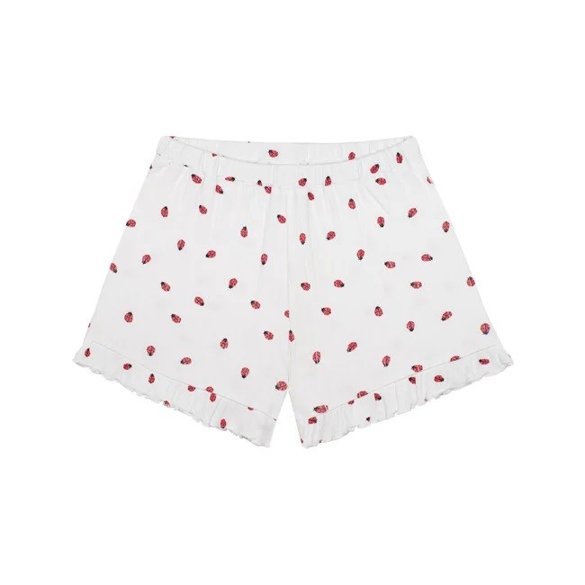 Antebies Kız Çocuk Kısa Kollu Şortlu Organik Pijama Takımı- Uğur Böceği Beyaz