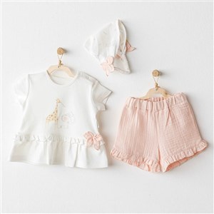 Andywawa Yazlık Kız Bebek T-Shirt Şort Şapka 3'lü Set- Love Family