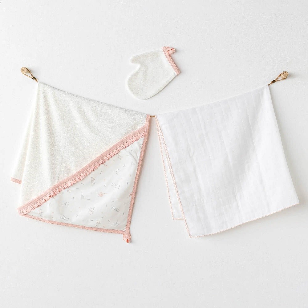Andywawa Kız Bebek Banyo Havlu 3'lü Set- Love Family Pembe