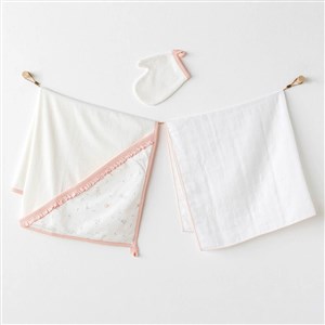Andywawa Kız Bebek Banyo Havlu 3'lü Set- Love Family