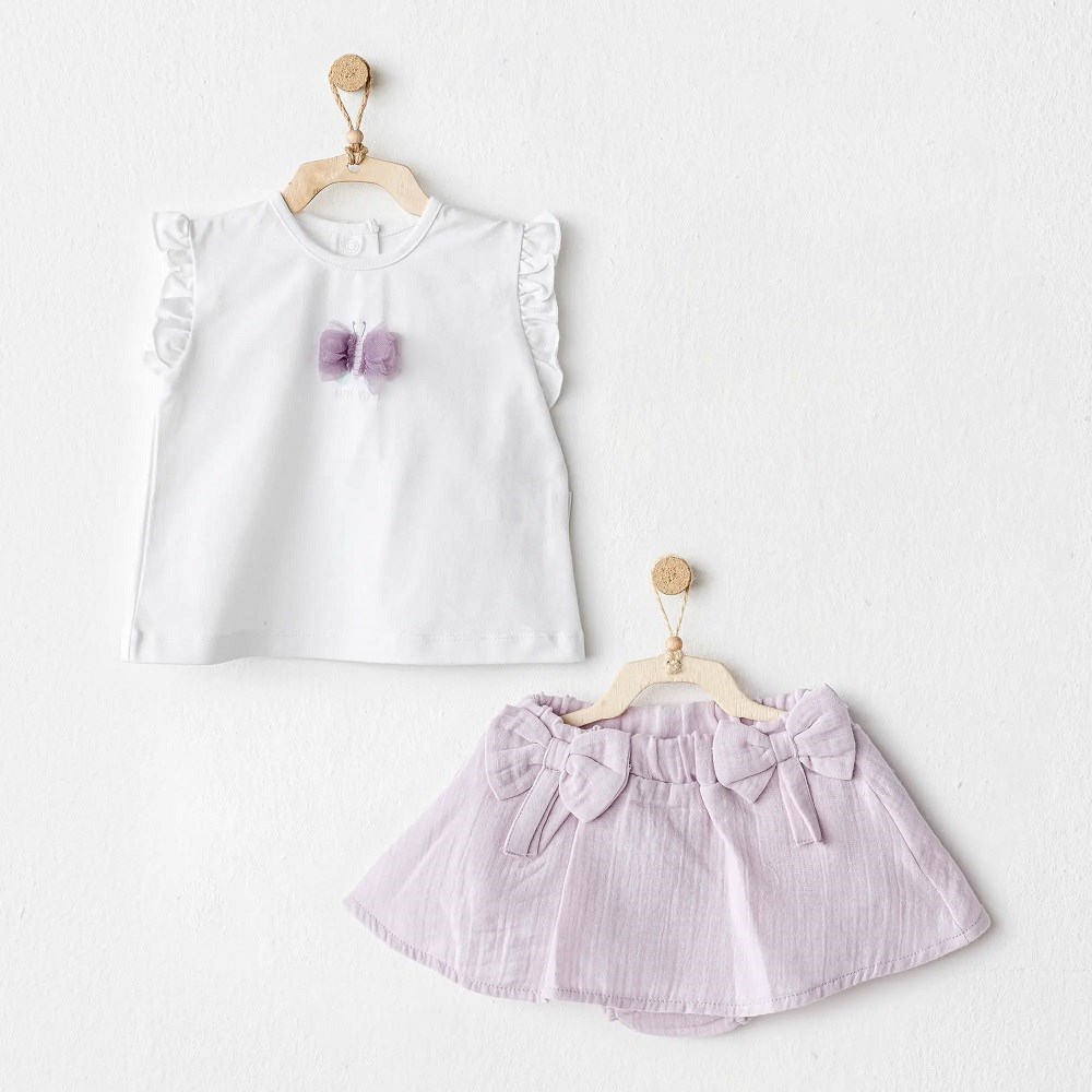 Andywawa Yazlık Kız Bebek T-Shirt Şort 2'li  Set- Butterfly Mor