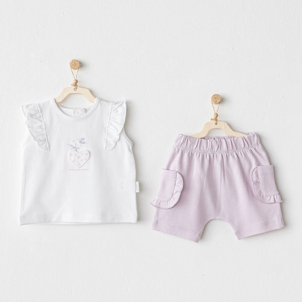 Andywawa Yazlık Kız Bebek Kısa Kol T-shirt Şort Takım 2'li Set- Butterfly Mor