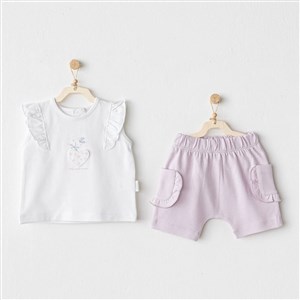 Andywawa Yazlık Kız Bebek Kısa Kol T-shirt Şort Takım 2'li Set- Butterfly