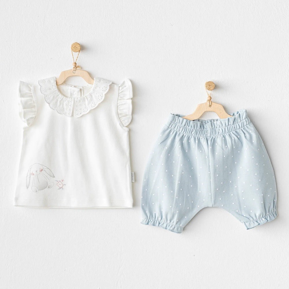 Andywawa Yazlık Kız Bebek T-Shirt Şort 2'li  Set- Bunny Bear Mavi