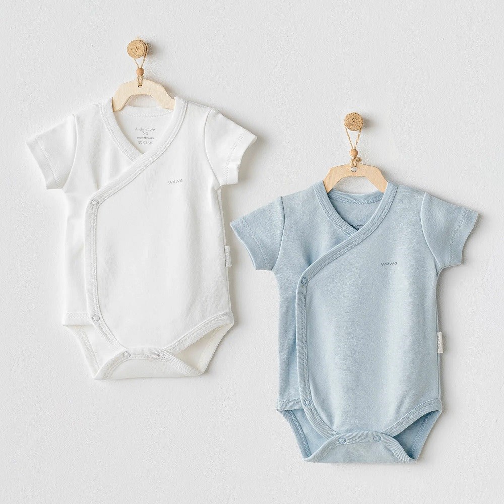 Andywawa Bebek Kısa Kollu Zıbın Takım 2'li  Set- Bunny Bear Mavi
