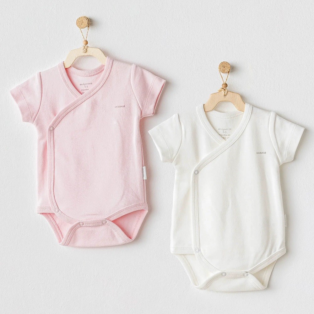 Andywawa Bebek Kısa Kollu Zıbın Takım 2'li  Set- Bunny Bear Pembe