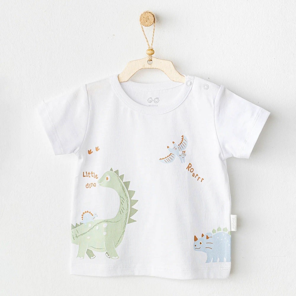 Andywawa Yazlık Erkek Bebek Kısa Kol T-shirt - Dino Beyaz