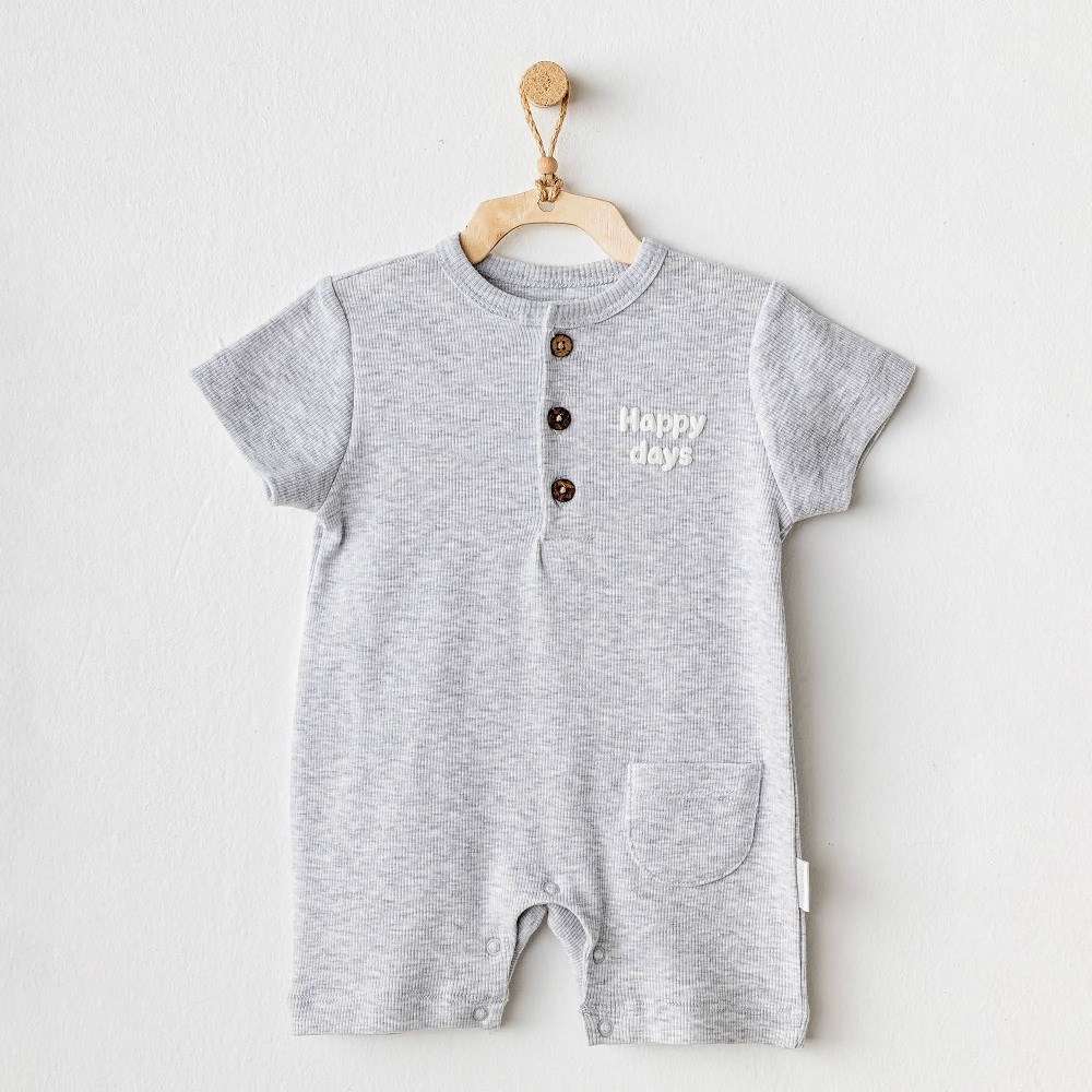 Andywawa Erkek Bebek Yazlık Romper Basic Tulum Gri
