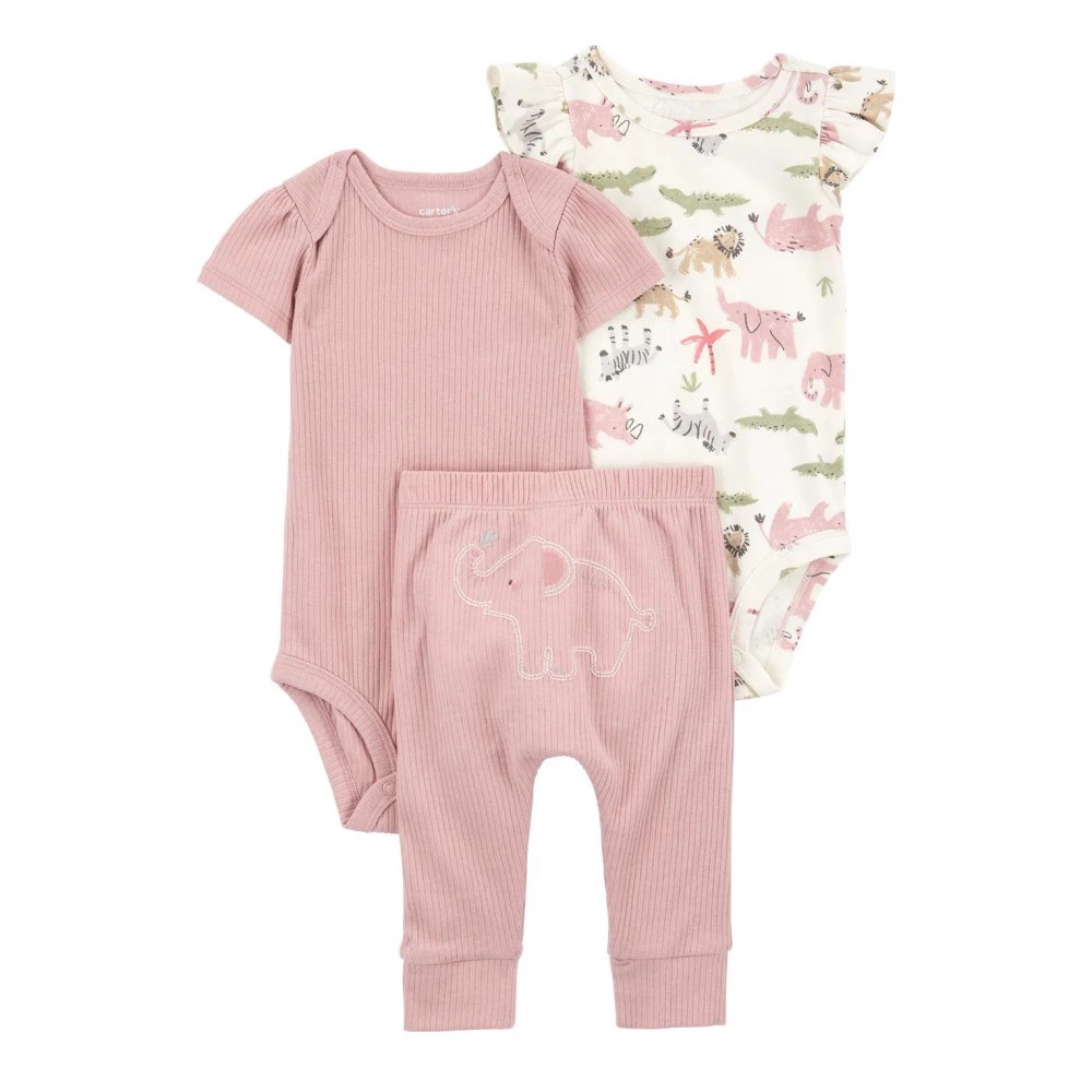Carter's Layette Kız Bebek Body Pantolon 3'ü Set Pembe