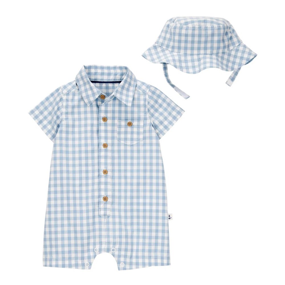 Carter's Erkek Bebek Şapkalı Kısa Tulum 2'li Set Mavi