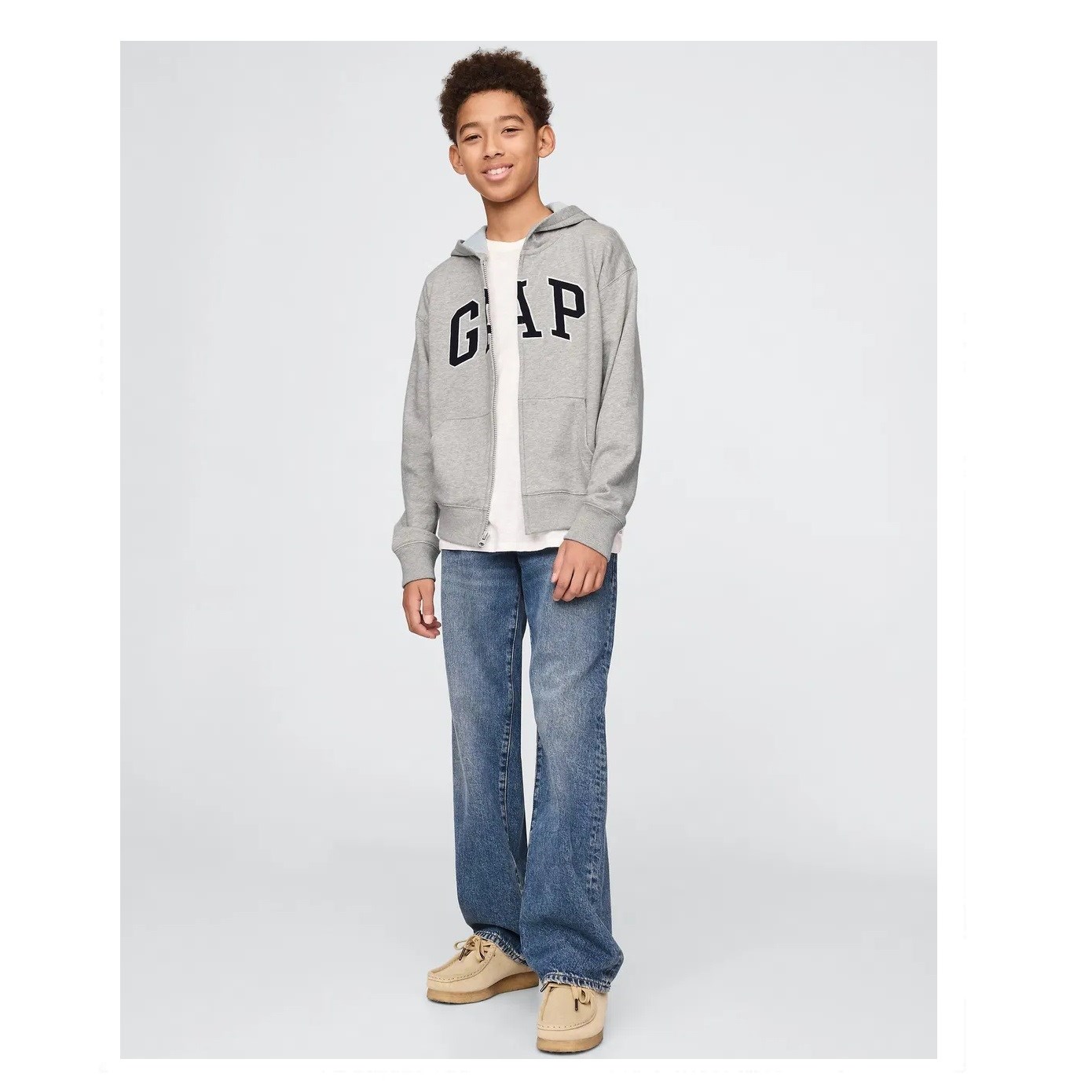 GAP Logolu Erkek Çocuk Relaxed Fermuarlı S-shirt Ceket Gri