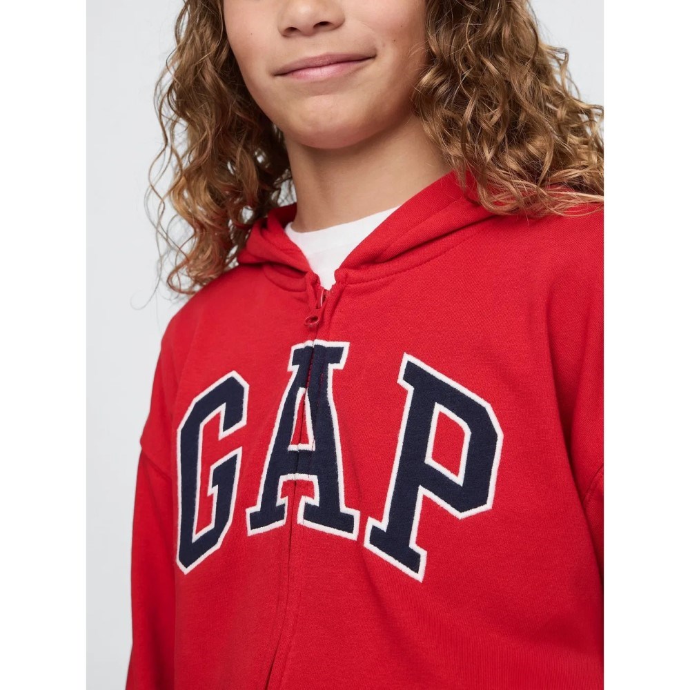 GAP Logolu Kız Çocuk Fransız Havlu Kumaş Fermuarlı S-shirt Ceket Kırmızı