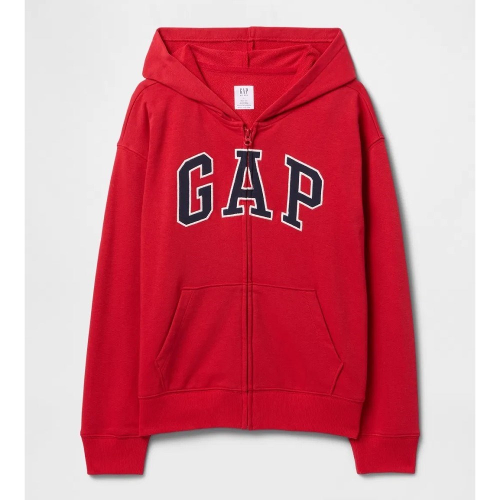 GAP Logolu Kız Çocuk Fransız Havlu Kumaş Fermuarlı S-shirt Ceket Kırmızı