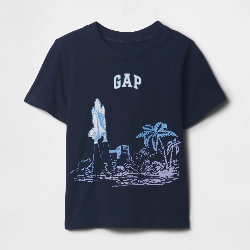 GAP Erkek Bebek Grafikli Kısa Kol T-shirt Koyu Mavi