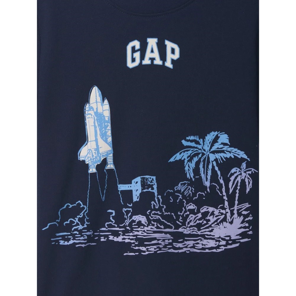 GAP Erkek Bebek Grafikli Kısa Kol T-shirt Koyu Mavi