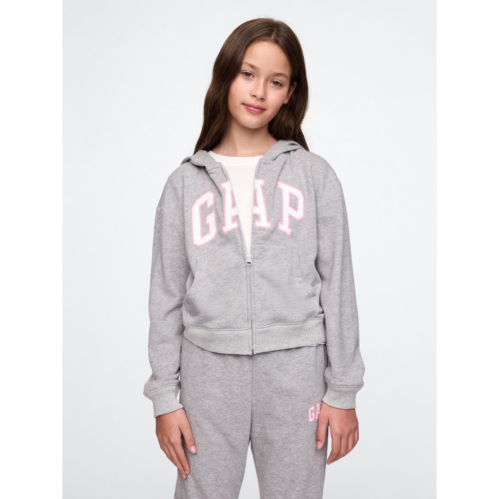 GAP Logolu Kız Çocuk Havlu Kumaş Fermuarlı S-shirt Ceket Gri