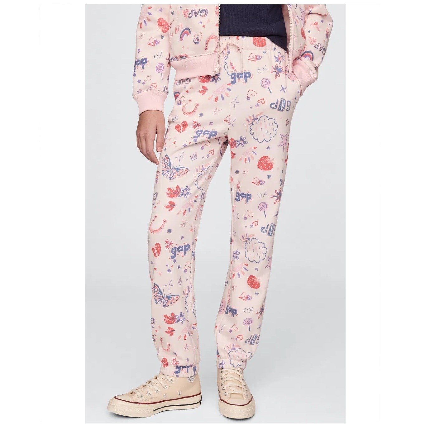GAP Kız Çocuk Fransız Havlu Kumaş Jogger Eşofman Altı Pembe