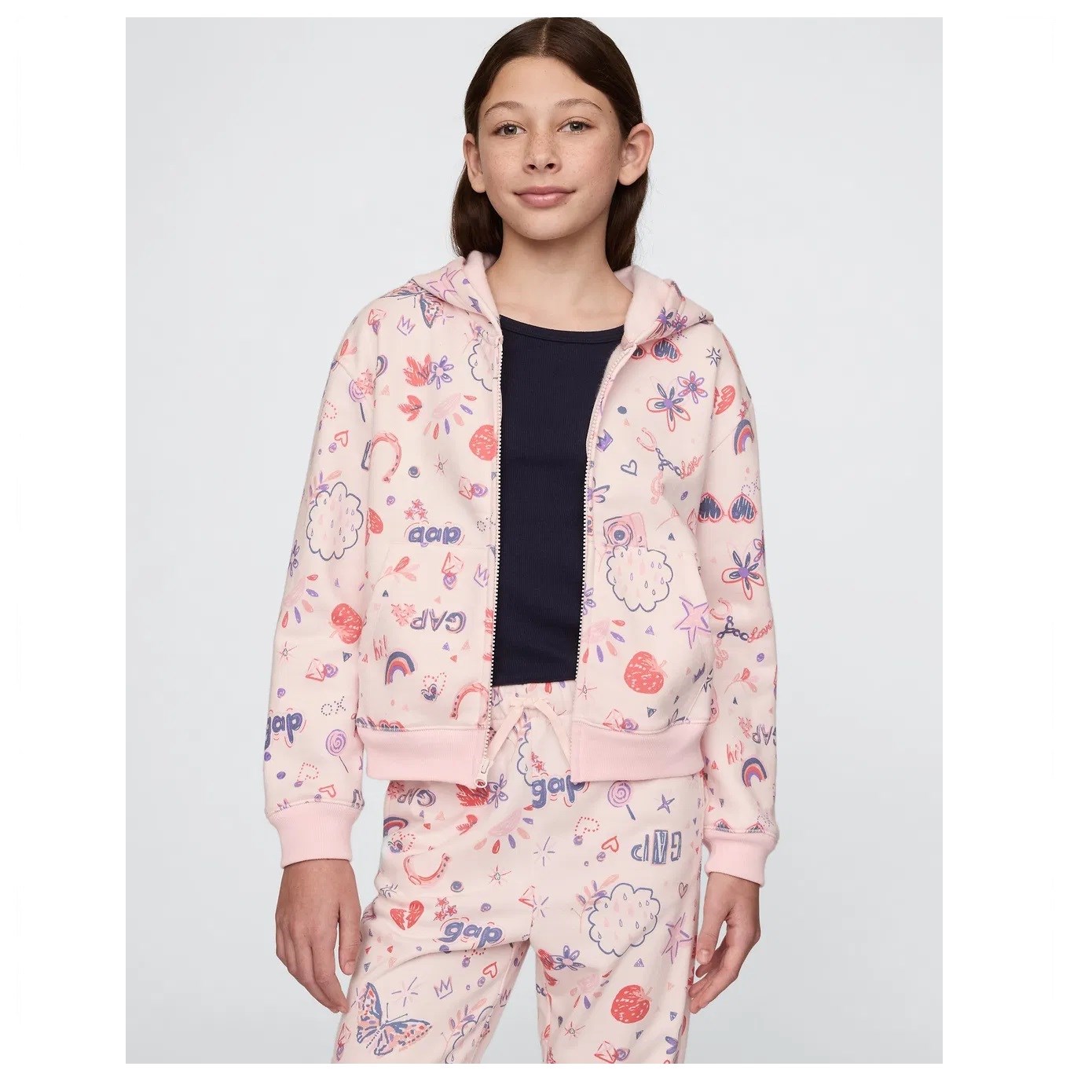 GAP Logolu Kız Çocuk Fransız Havlu Kumaş Fermuarlı S-shirt Ceket Pembe