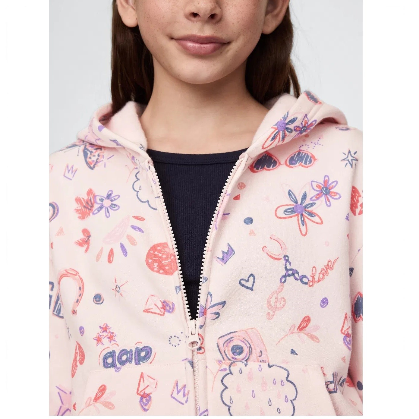 GAP Logolu Kız Çocuk Fransız Havlu Kumaş Fermuarlı S-shirt Ceket Pembe