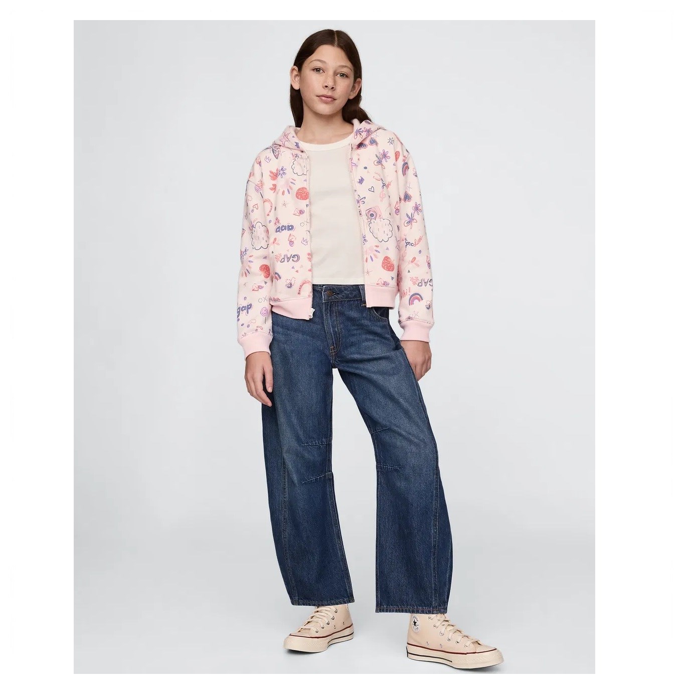 GAP Logolu Kız Çocuk Fransız Havlu Kumaş Fermuarlı S-shirt Ceket Pembe