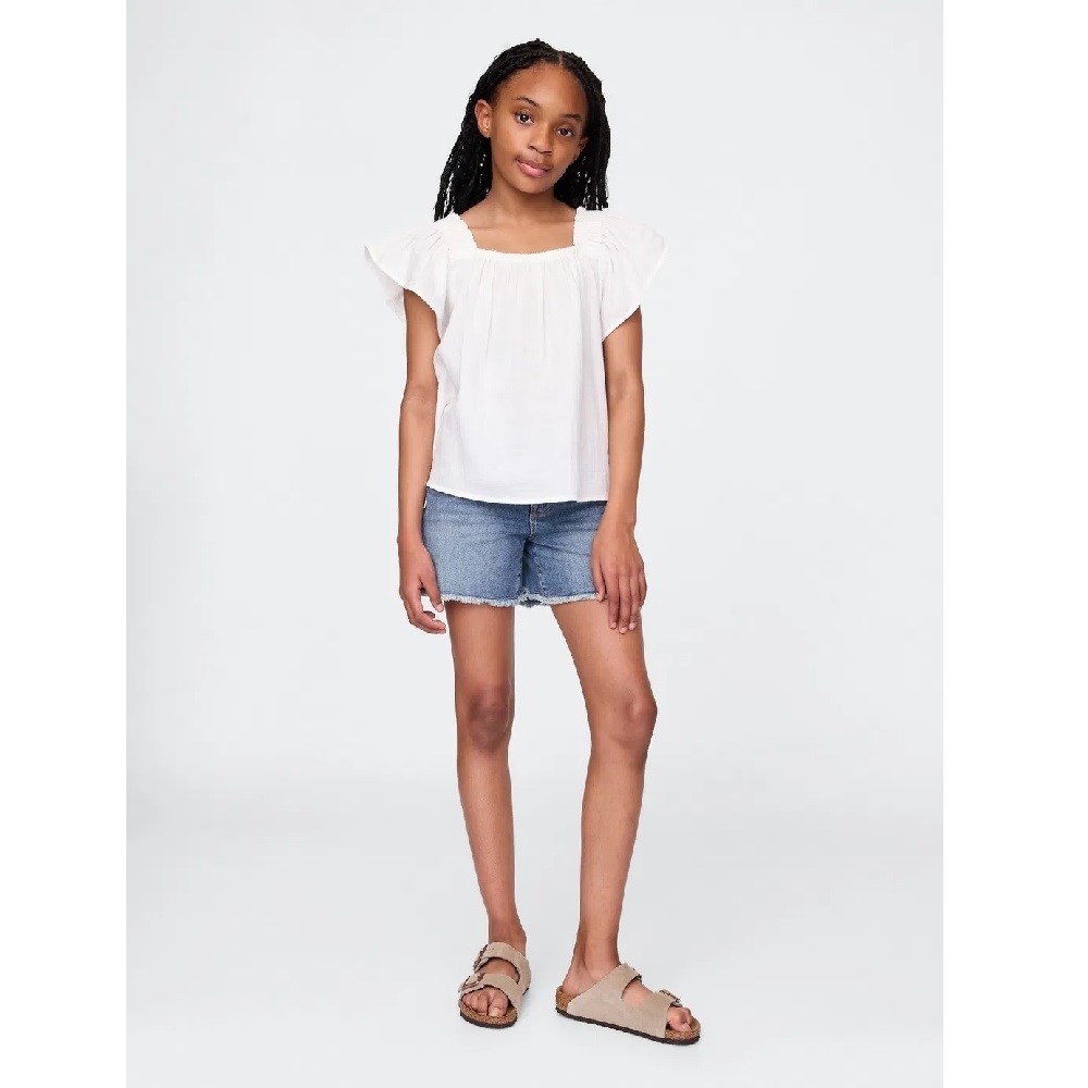 GAP Kız Çocuk Mid Rise Midi Denim Şort Mavi
