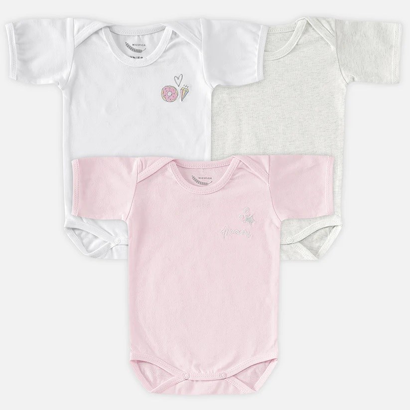 Mi Espiga Sweet Dream Bebek Kısa Kollu Body 3'lü Set Pembe