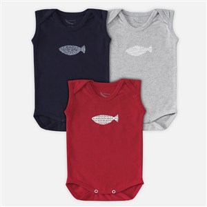 Mi Espiga Bebek Balık Baskılı Sıfır Kollu Body 3'lü Set